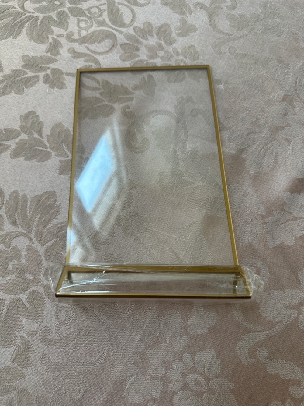 New in Box 12 Gold Framed Acrylic Photo Frame/Sign Holder. 5 x 7 in